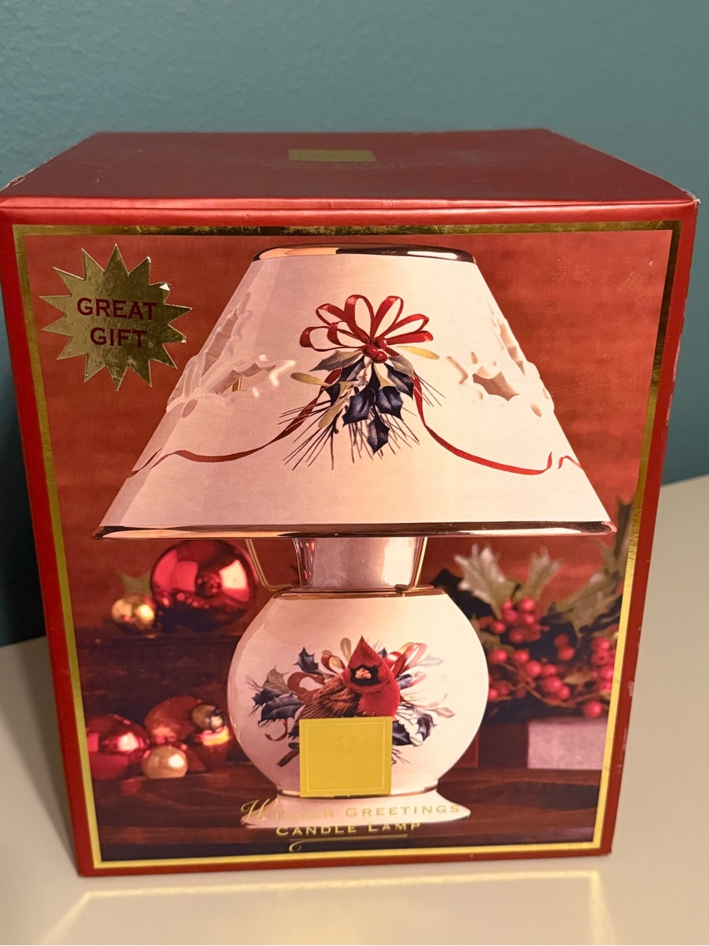 Lenox Winter Greetings Cardinal Ceramic Candle Lamp New In Box